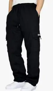 Men's Cargo Sweatpants Casual Fleece Joggers Loose Fit Open Bottom Athletic Pant