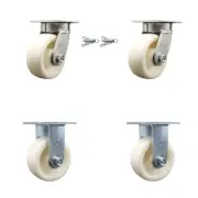 5 Inch Kingpinless Nylon Wheel Caster Set 2 Swivel Locks 2 Rigid Service Caster