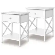 ALFORDSON Set of 2 Bedside Table - Coye Industrial Nightstand (White)