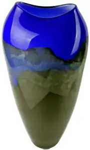 SIGWARTH Art GLASS Studio Silver Leaf Cobalt/Black Vase Large Hand Blown New