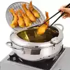 Japanese Deep Frying Pot Tempura Fryer Pan Temperature Control Stainless Steel