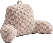 Aimuan Reading Pillow Checkered Bed Rest Wedge Backrest Checkerboard Pillow with Arms Back Support for Sitting Up in Bed Cushion Incline Rest Sleeping Snoring Pillow (Beige,Standard)