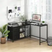CostwayL-shaped Computer Desk with Power Outlet for Working-Black
