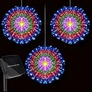 1pc Solar Firework Lights Solar Panel With 3pcs Hanging 270LEDs Starburst Lights Copper Wire Outdoor Waterproof Lights 8 Lighting Modes Fairy Decorative String
