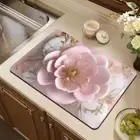 Absorbent Coffee Machine Drying Mat Flower Printed Drain Dish Pads Sink Rugs