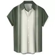 Men's Vintage Button Down Bowling Shirts Short Sleeve Summer Beach Shirt