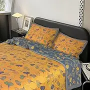 Ginkgo Quilt King Size Bedding Set Reversible Soft Quilt Set King Size Coverlet Set with Shams Lightweight Cotton Bedspread Set for All Season (King Quilt)