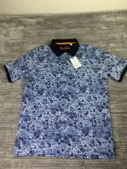Robert Graham Polo Shirt Mens Large Amaro Short Sleeve Blue Floral / Paisley