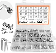 666PCS M2 M3 M4 M5 M6 M8 Cup Point Grub Set Screws, Allen Head Grub Screws with 6PCS Allen Wrenches, 304 Stainless Steel Set Metric Hex Socket Head Screw Assortment