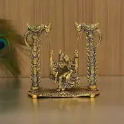 Gold Plated Radha Krishna Peacock Design Jhula Statue