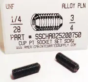 1/4-28x3/4 Hex Socket Set Screws Cup Point Alloy Steel (25)