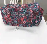 Vera Bradley Performance Twill Large Duffel Cabbage Rose Cabernet NWT