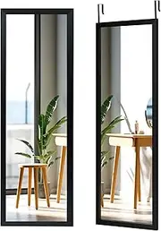 Giantex Over The Door Wall Mirror, 120 x 37CM Full Length Mirror w/Hanging Hooks for Door, Full Body Mirror, Wall Mounted Dressing Mirror, Hanging Mirror for Bedroom Living Room Locker Room, Black
