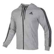 New Small Comfortable Light Gray Three Stripes Adidas Hoodie w/ Adjustable Hood