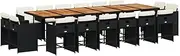 vidaXL Poly Rattan 17-Piece Garden Dining/Bar Set in Black with Cushions, Acacia Wood Table Top, Foldable Chairs - Ideal for Outdoor, Garden, Patio Entertaining