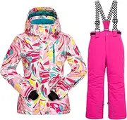 [WOWULOVELY] Girls Thicken Warm Snowsuit Hooded Ski Jacket Pants 2 Pcs Set Skiing Jacket with Pants