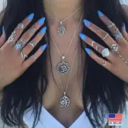 Fashion Women Jewelry Necklace Fatima Hand Hamsa Sun Moon Lotus Pendant 1419