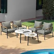 Livsip Outdoor Lounge Set Patio Furniture Coffee White 50/70cm Table Chairs 6PCS