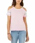 Hippie Rose Juniors Cold-Shoulder Football T-Shirt Mauve/Aqua Combo XL