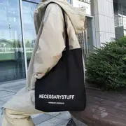 Lettering Canvas Tote Bag NECESSARYSTUFF - Black - One Size