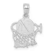 14K White Gold Basketball In Net Pendant