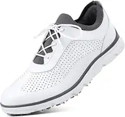 [WCXTY] Golf Footwear Men,Professional Lightweight Breathable Spikeless Golf Shoes for Men,Summer Sport Non-Slip Walking Spiked Golf Shoes Mens,with Lace Up Design (Color : White, Size : 9)