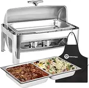 Deluxe Chafer Dish - 8-quart capacity - Full-Size S/S – rectangular – Includes Food Pan, Water Pan and Fuel Holders –(8Qt with Sectional Pan)