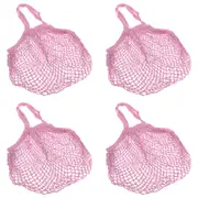 4x Sachi Cotton String Bag Long Handle Fruit Carrier Expandable Net Pastel PNK