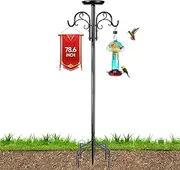 Adjustable Double Shepherds Hooks for Outdoor, 1 Pack 78.6 Inch Bird Feeder Pole Heavy Duty with 5 Prongs Base, Garden Hooks for Hanging Plants, Solar Lanterns, Hummingbird Feeder, Wind Chimes