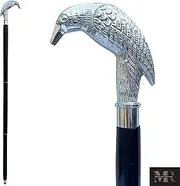 (One Size, Silver) - Historical Emporium Men's Raven Fashion Walking Stick Silver