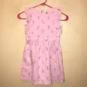 Carter’s Girl’s 5T Pink Sleeveless Dress. Gray Rabbits and Flowers Toddler 100%