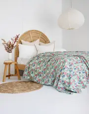Kantha Quilt Indian Quilt Block Print Quilt Bedspread Bohemian Boho Cotton Throw Quilt Handmade Blanket Doona King Size 018