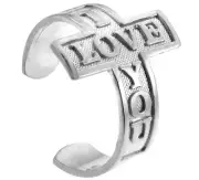 925 Sterling Silver Cross "I Love You" Toe Ring - Adjustable - Knuckle, Thumb