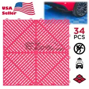 34pcs 16"x16" Pink Garage Floor Mat Perforated Flooring Tile Shop Interlocking