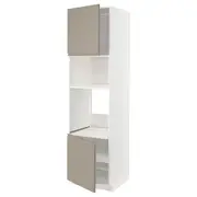METOD hi cb f oven/micro w 2 drs/shelves, white/Upplöv matt dark beige, 60x60x220 cm