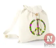 Peace sign backpack beach holiday school college organic cotton day bag