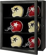 Mstrse 6 Mini Football Helmet Display Case, Wood Mini Helmet Display Case, Helmet Stand Display Cabinet Wall Mount with Lockable Real Glass Door, Black