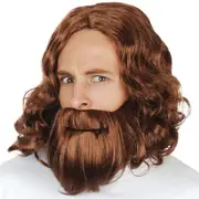Jesus Wig & Beard Set Brown Colour