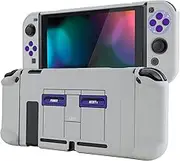 eXtremeRate PlayVital Back Cover for Nintendo Switch Console, NS Joycon Handheld Controller Protector Hard Shell, Dockable Protective Case with Purple ABXY Direction Button Caps - Classics SNES Style
