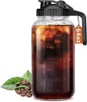 Mason Jar Pitcher with Lid and Spout, 64 OZ Glass Milk Pitcher for Milk, Thick G