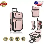 Durable 20" Pink Rolling Suitcase - Lightweight and Expandable Travel Companion