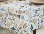 Printed Fabric Tablecloth 60"x84" Oblong, NAUTICAL, SEALIFE,OCEAN TREASURE, BM