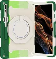 Compatible with Samsung Galaxy Tab S9 Ultra 14.6 Inch 2023 (SM-X910/X918U), 360° Rotatable Handle Stand Case Three-in-one Shatter-Resistant Shell, Drop-Proof,Shoulder Strap, Kids Case (Rainbow Green)
