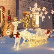 CostwayPre-lit Christmas Reindeer and Santa’s Sleigh with 215 Bulbs