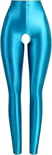 [XCKNY] Satin Glossy Open Crotch Pants High Waist Sport Fitness Shiny Yoga Pants Tights Leggings High Elastic Smooth Pants