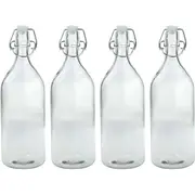 4x Lemon & Lime Glass 1L/28cm Water Bottle Juice Drink Container w/ Airtight Lid