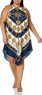 [Adrianna Papell] Women's Scarf Printed Halter Trapeze