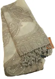 *AHUJASONS* Embellished& Beaded~ Sequined 100 % Merino Wool Scarf NWT 72" X 27"