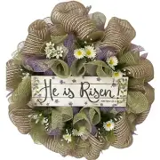 He is Risen Easter Floral Deco Mesh Wreath
