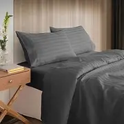 Royal Comfort Sheet Set 1200TC Kensington 100% Cotton Breathable Luxury, 1 x Flat Sheet, 1 x Fitted Sheet, 2 x Pillowcases (4 Pcs, Super King, Charcoal)